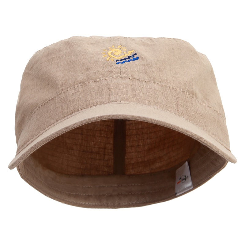 Artistic Europe Sunshine Icon Embroidered Big Size Cotton Fitted Military Cap Khaki 7-3-4