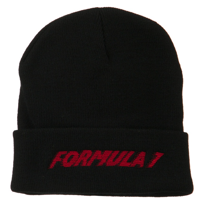 Auto Racing Formula 1 Embroidered Long Beanie Black One Size