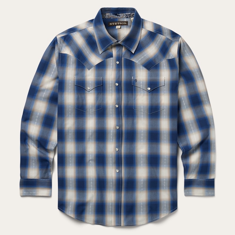 Blue Ombre Plaid Western Shirt Blue S