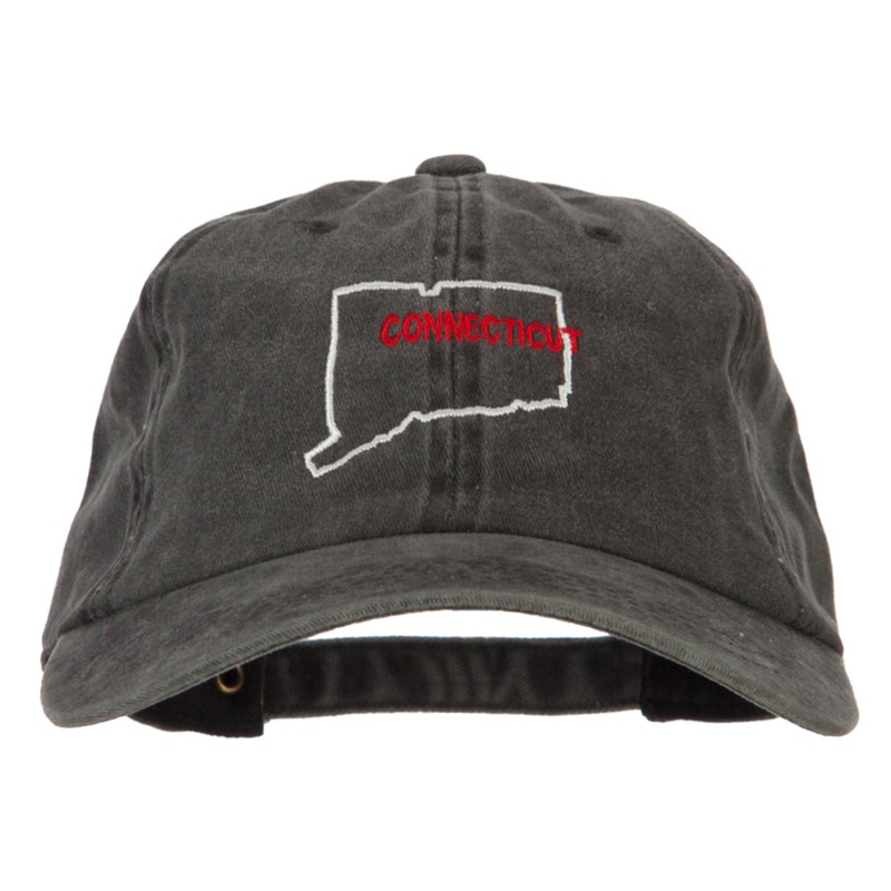 Connecticut with Map Outline Embroidered Washed Cotton Twill Cap Black One Size