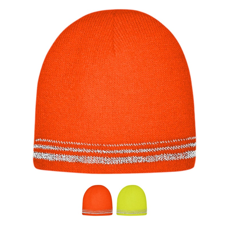 CornerStone Lined Enhanced Visibility Beanie with Reflective Stripes CS804 Safety Orange/ Reflective