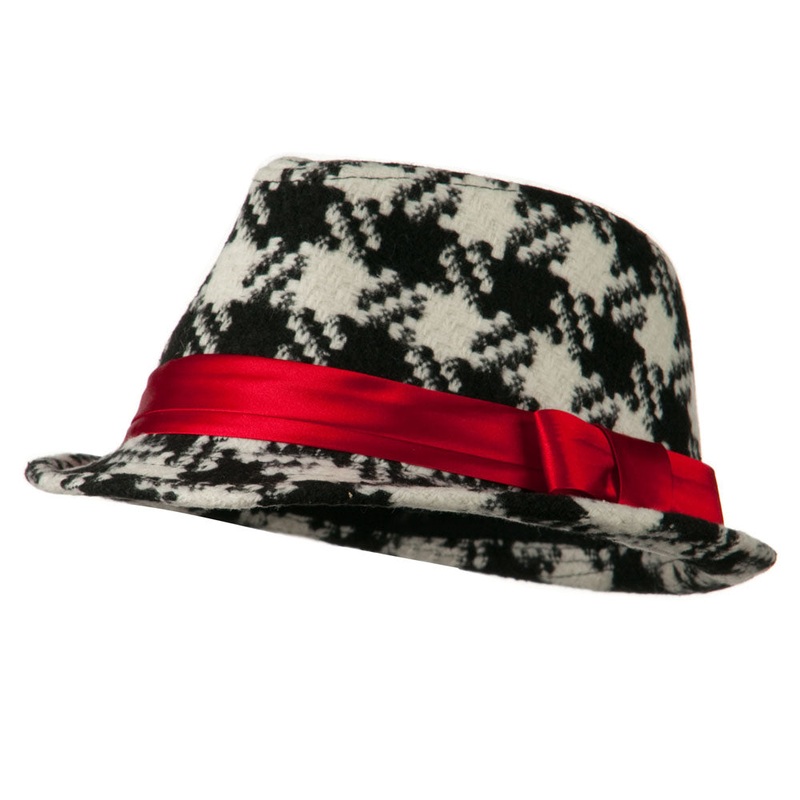 Girls Acrylic Blend Houndstooth Fedora Black White One Size