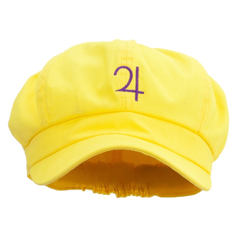 Jupiter Embroidered Cotton Elastic Newsboy Cap Yellow One Size