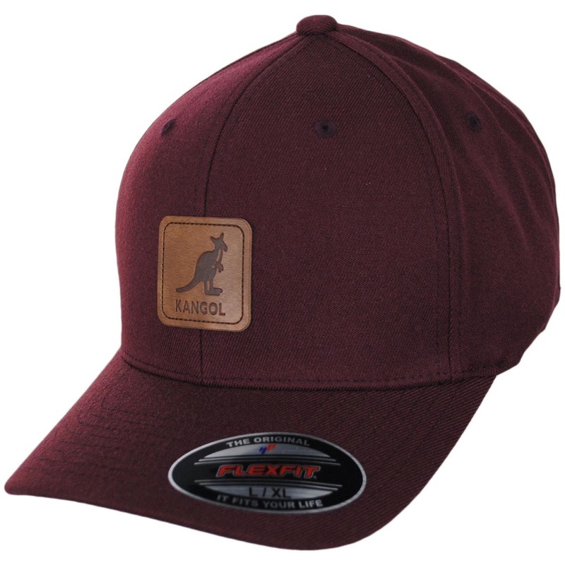 Leather Patch Flexfit Fitted Baseball Cap MAROON S/M