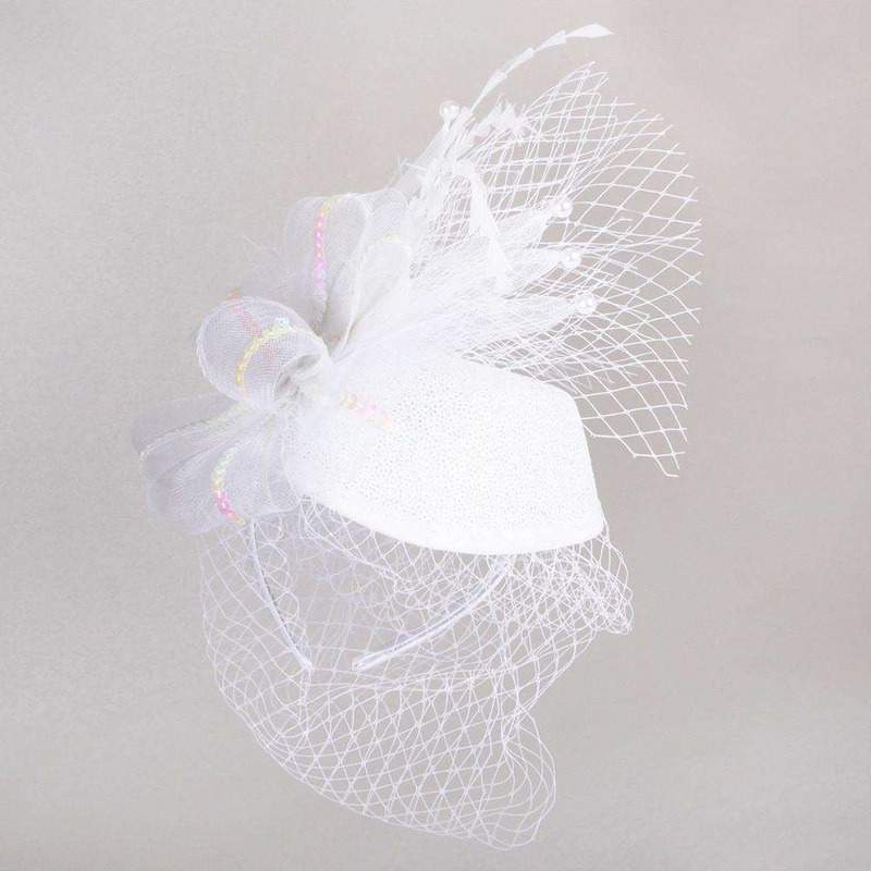 Sequin Headpiece with Netting Veil White