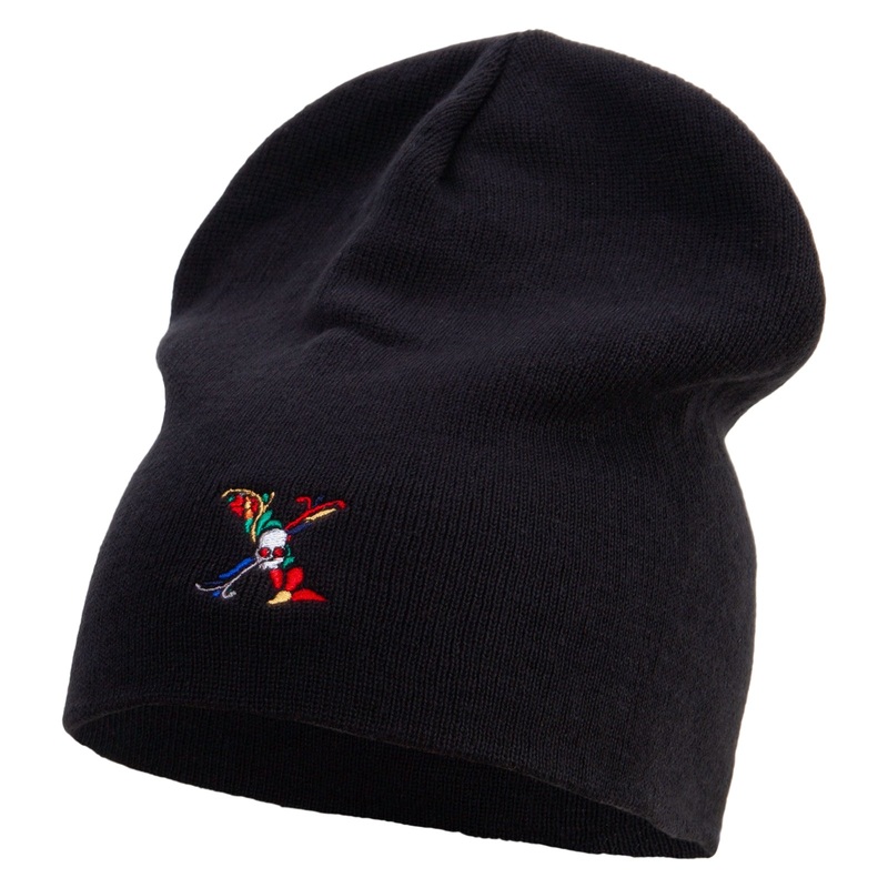 Skull X Flower Embroidered Big Size Superior Cotton Short Knit Beanie Black XL-3XL