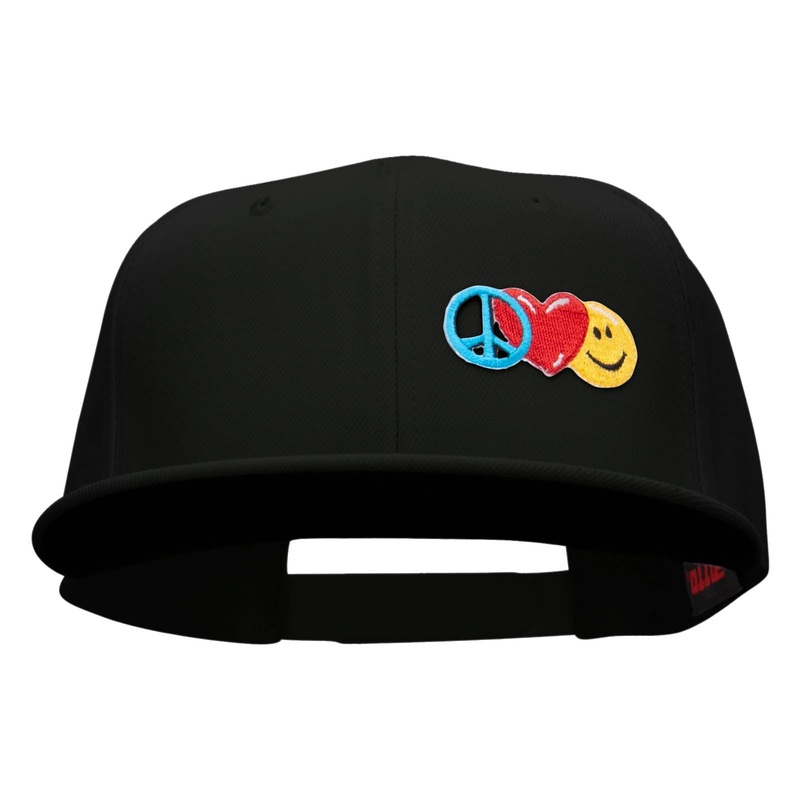Small Peace Heart Smile Sign Patched Wool Blend Pro Style Snapback Black One Size