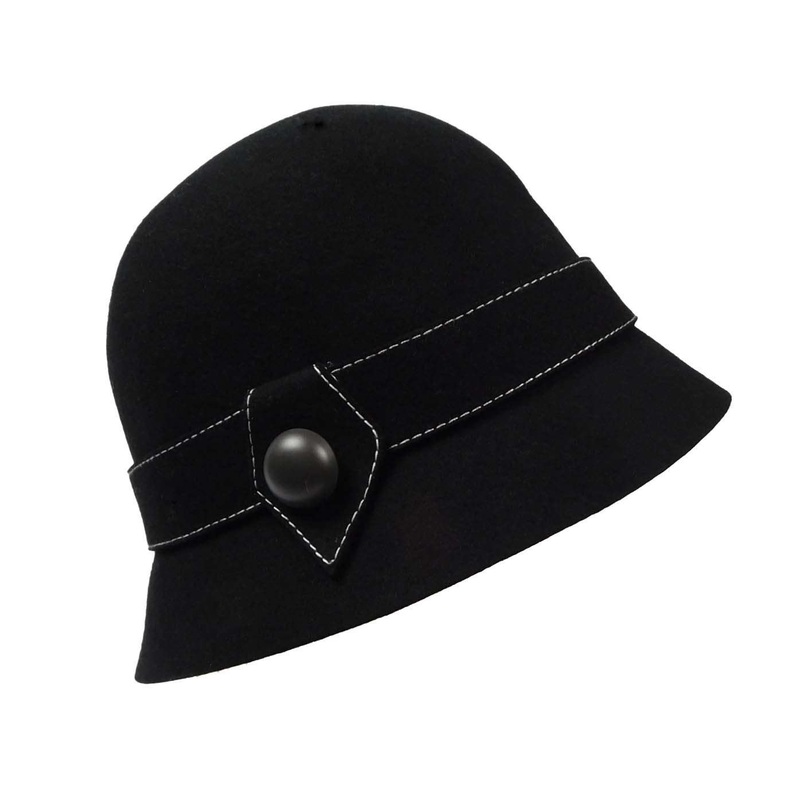 Wool Felt Bucket Hat with Button Accent Black