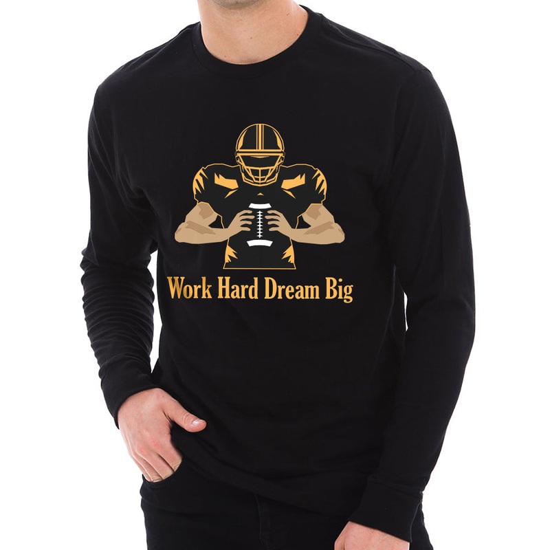 Work Hard Dream Big Graphic Design Unisex Ring Spun Cotton Premium Long Sleeve T-Shirt Black XS