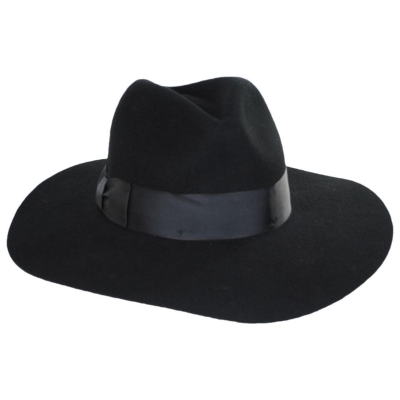 Zoey Floppy Brim Wool Felt Fedora Hat BLACK S