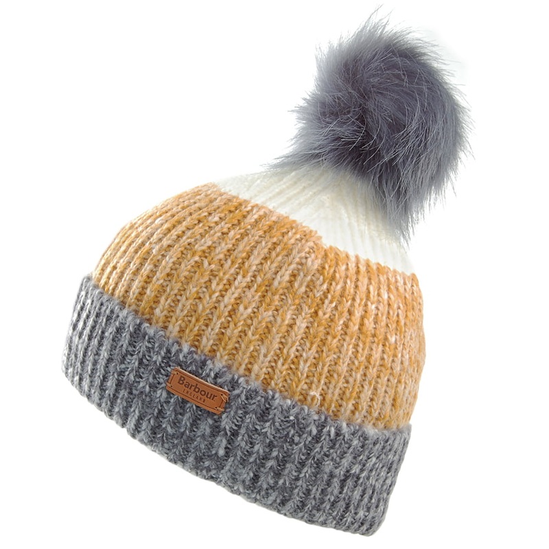 Barbour Hats Dipton Pom Beanie Hat – Blue-Mustard-White 1-Size