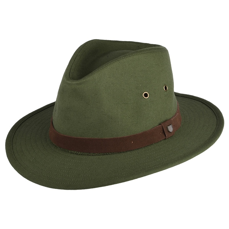 Brixton Hats Messer X Adventure Water Repellent Cotton Fedora Hat – Olive Small-56cm