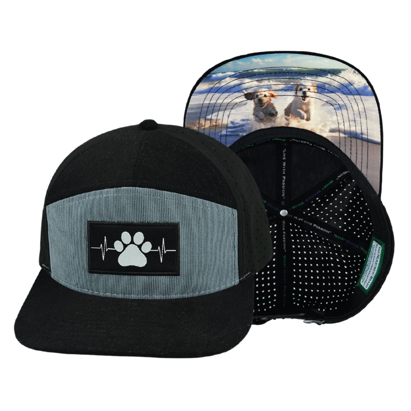 Dog Hat – Flat Bill – Corduroy – Black / Gray Blue – Laser Mesh