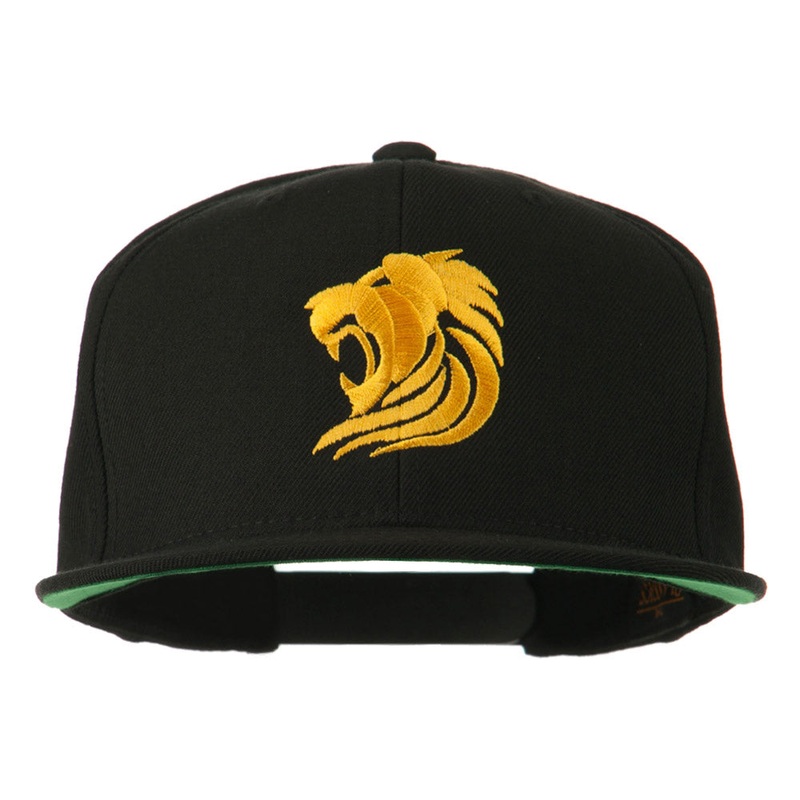 Gold Lion Embroidered Wool Snapback Cap Black One Size