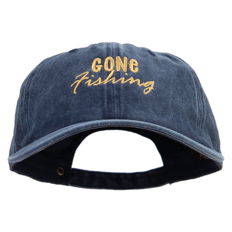 Gone Fishing Logo Embroidered Cotton Twill Premium Pigment Dyed Cap Navy One Size
