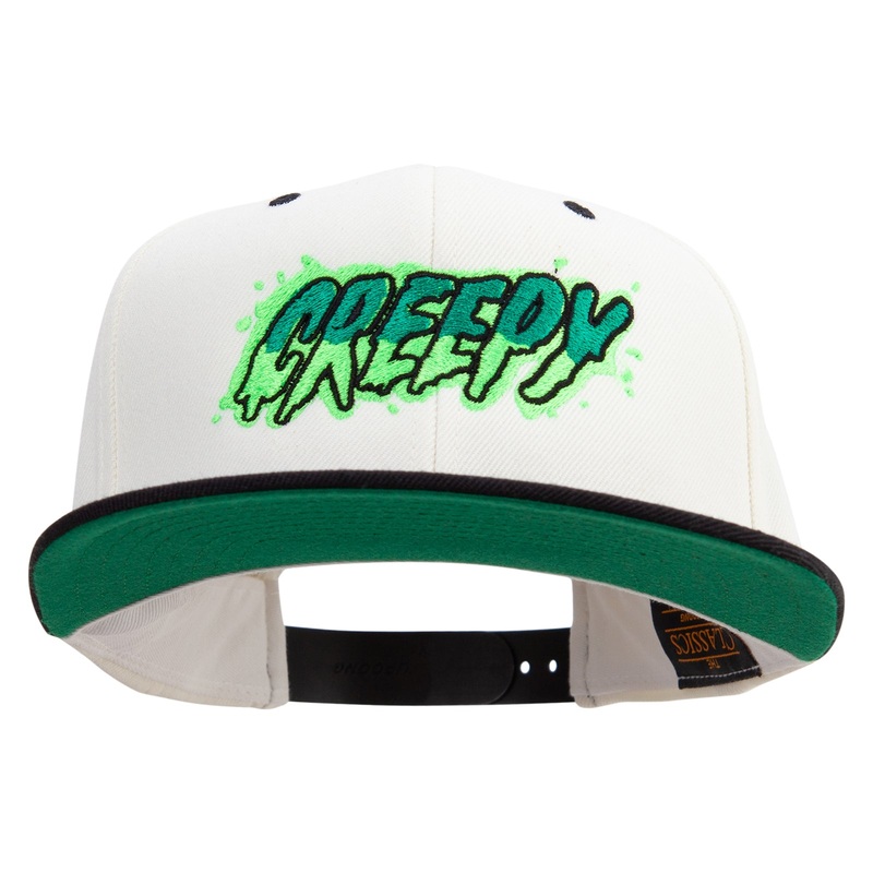 Halloween Creepy Embroidered Wool Blend 2 Tone Classic Snapback Natural Black One Size