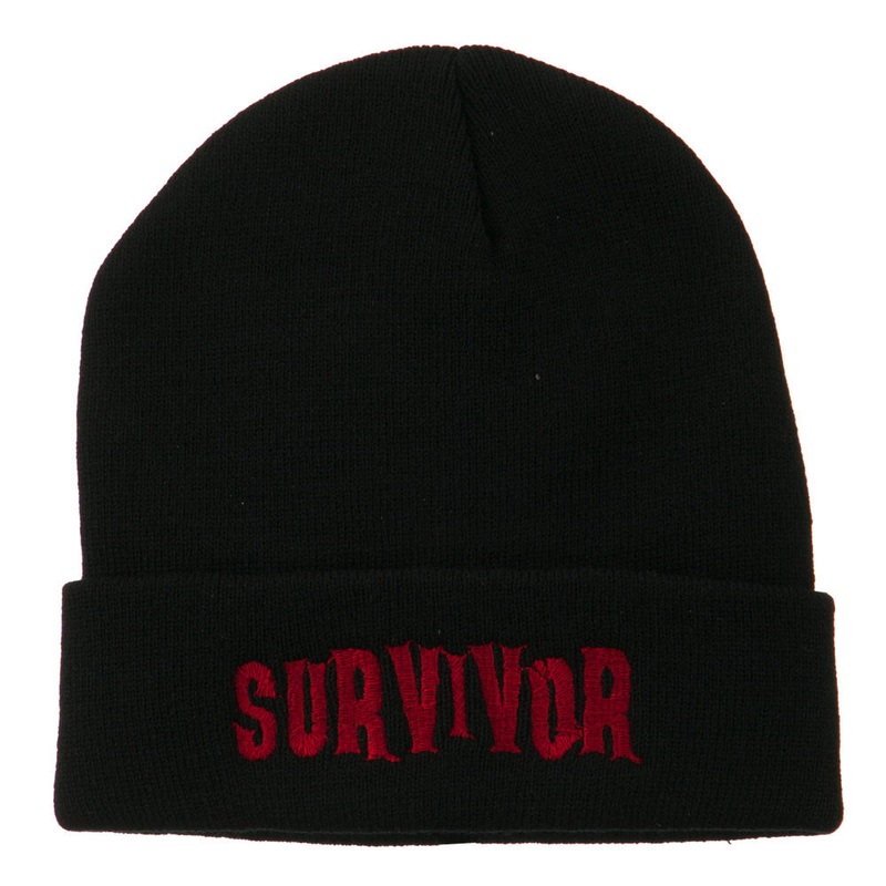 Halloween Survivor Embroidered Long Beanie Black One Size