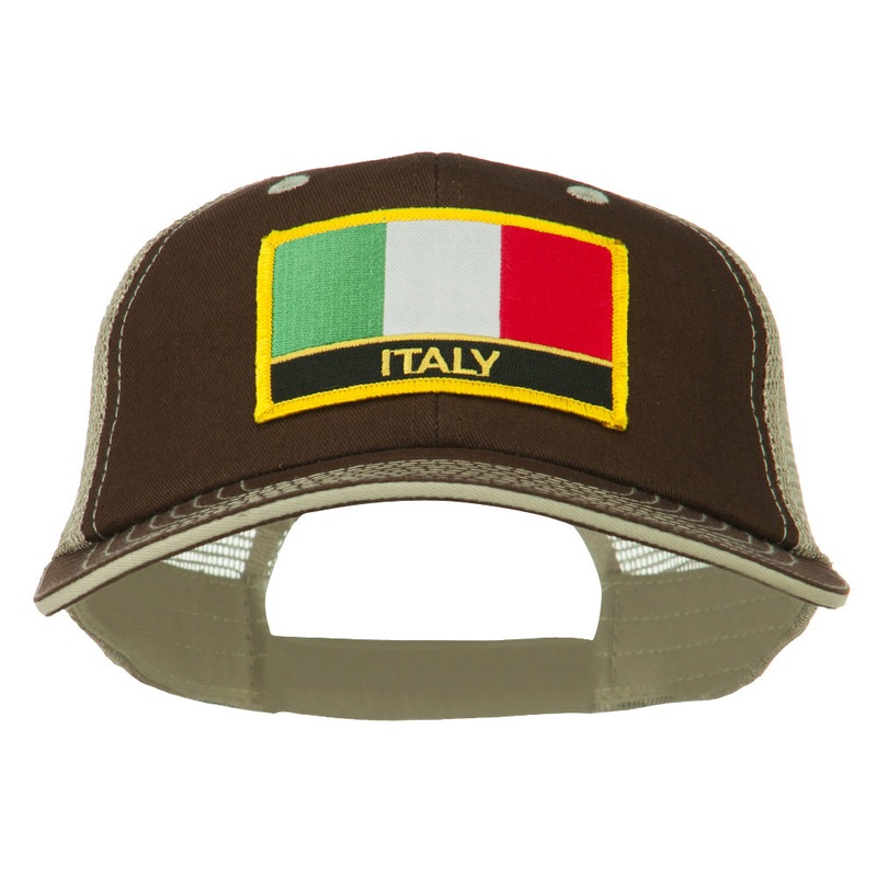 Italy Europe Flag Patched Big Size Washed Mesh Cap Brown Beige XL-3XL