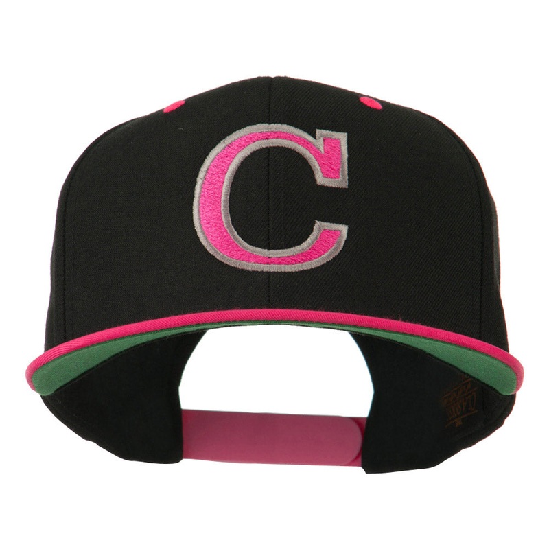 Large C Outline Embroidered Cap Black Pink One Size