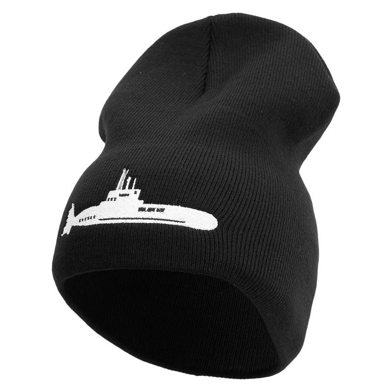 Made in USA US Navy Submarines Embroidered 8 Inch Solid Knit Short Beanie Black One Size