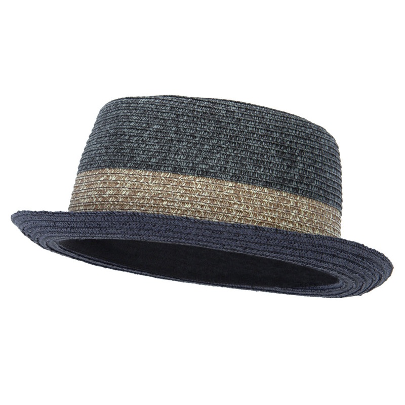 Men’s Multi Tweed Paper Braid Pork Pie Fedora Hat Black L