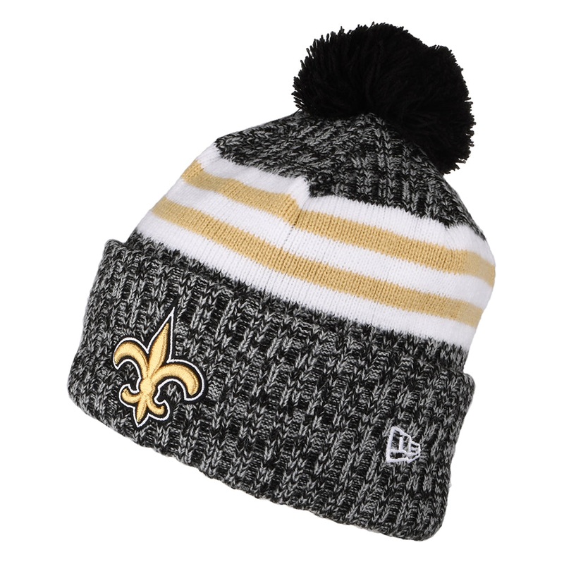 New Era New Orleans Saints Bobble Hat – NFL Sideline Sport Knit – Black-Gold 1-Size
