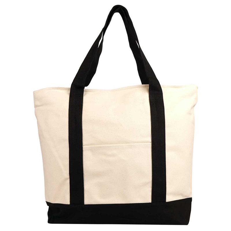 Nissun Deluxe Zippered Cotton Canvas Tote ST4221 Black-Natural