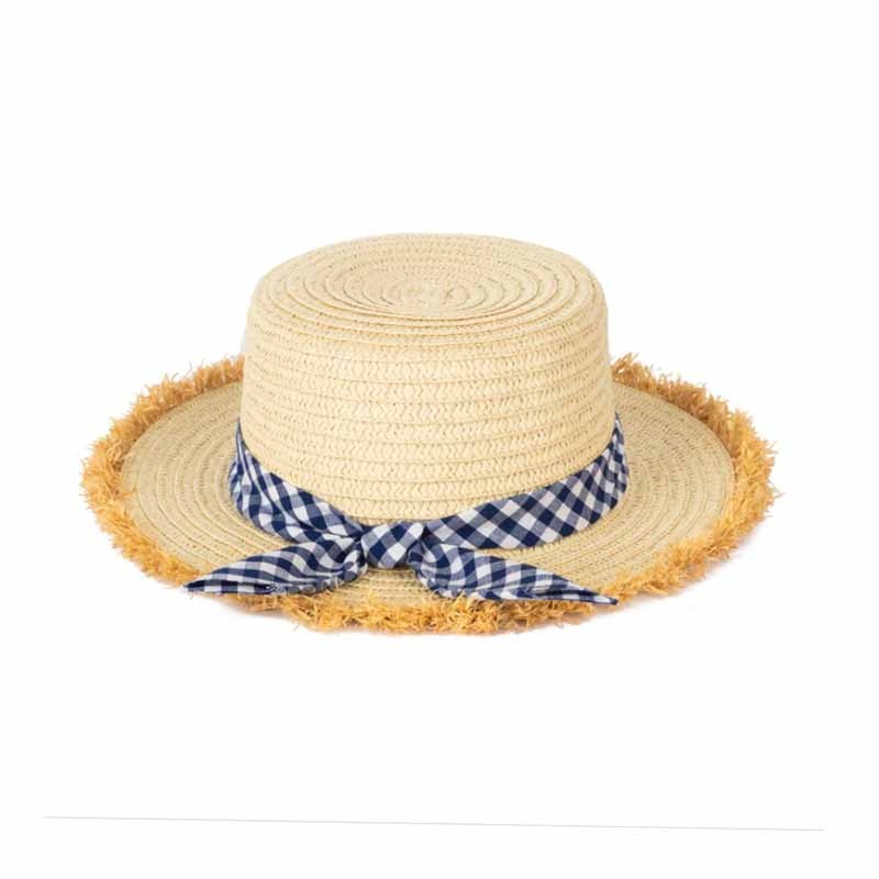 Petite Boater Hat with Gingham Band – San Diego Hat Natural Small (54 CM)