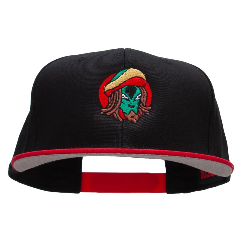 Rasta Alien Embroidered Two Tone Superior Cotton Twill Flat Bill Snapback Cap Red Black One Size