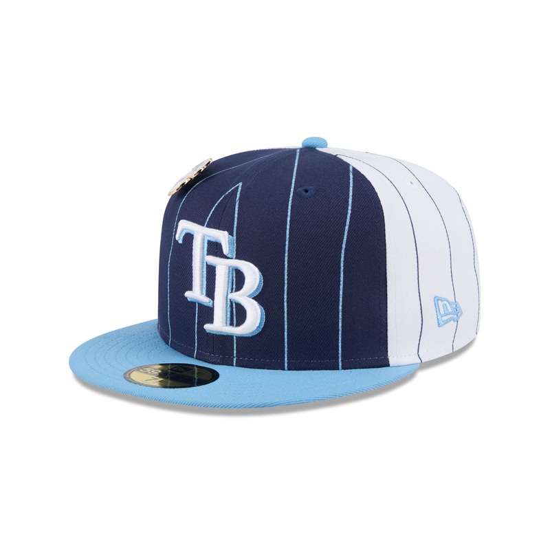 Tampa Bay Rays Pinstripe League Pin 59FIFTY Fitted Hat 7