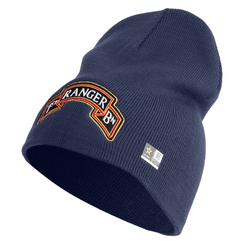 U.S. Army 1st Ranger Battalion Symbol Embroidered 8 Inch Solid Knit Short Beanie Made in USA Navy One Size