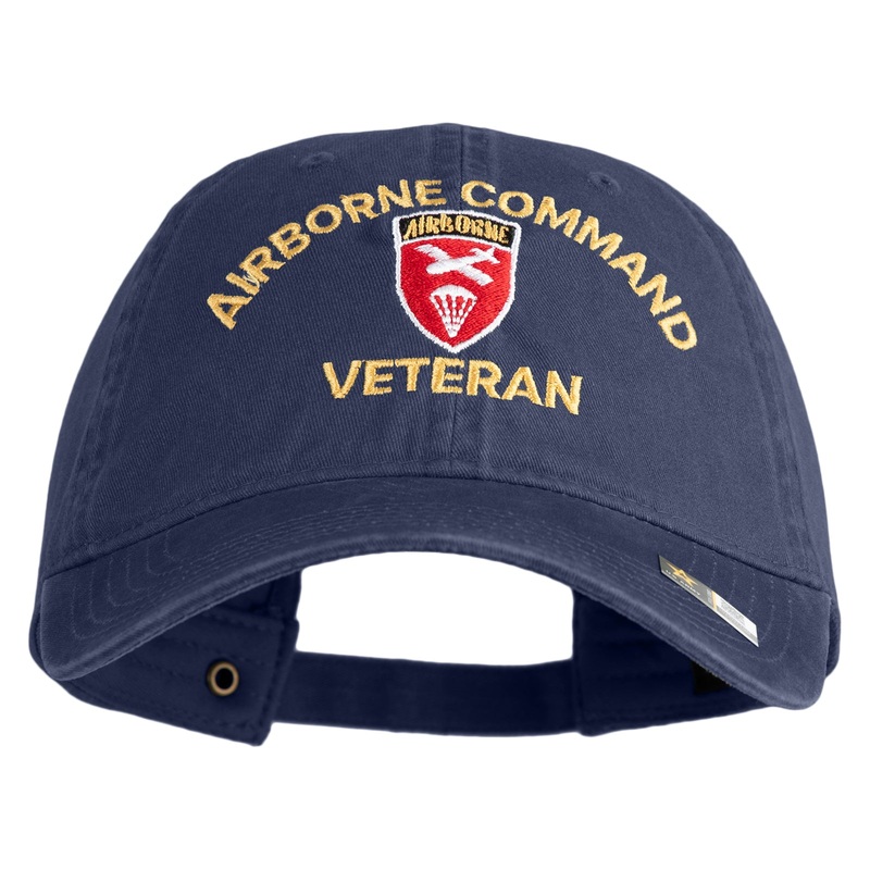 U.S. Army Airborne Command Embroidered Washed Solid Pigment Dyed Cotton Twill Brass Buckle Cap Navy One Size