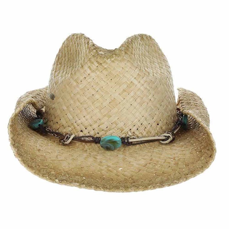 Woven Raffia Cowboy Hat with Rolled Brim – Scala Hats Natural Medium (57 cm)