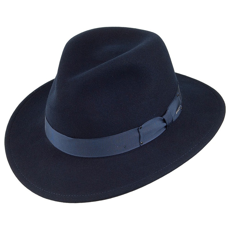 Bailey Hats Curtis Crushable Water Repellent Wool Felt Fedora Hat – Navy Blue S