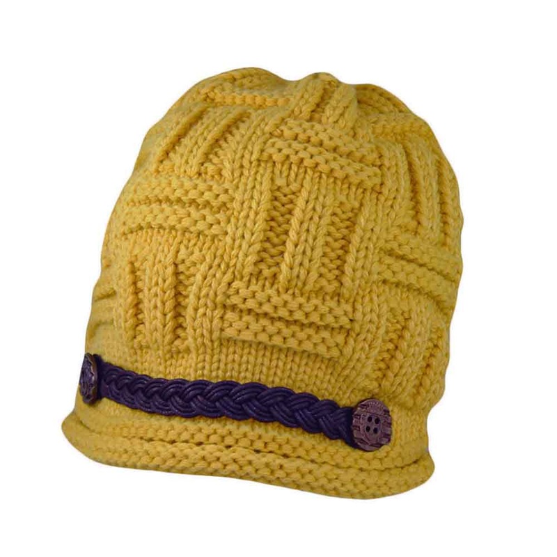 Knit Beanie with Braided Band and Button Accent – Jeanne Simmons Yellow M/L