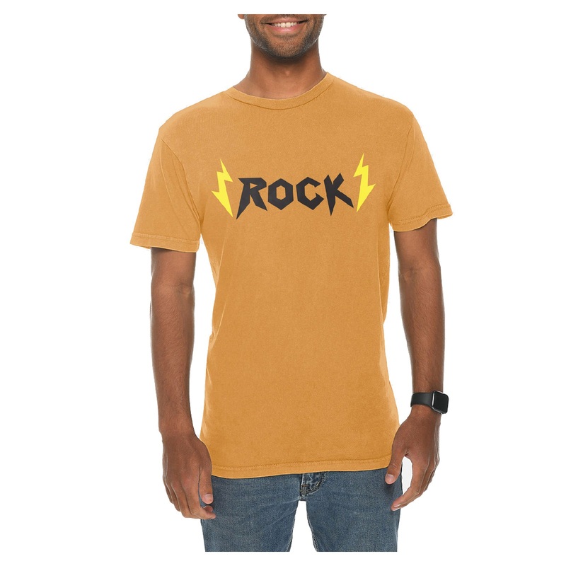 Rock Lightning Bolts Graphic Design Vintage Crewneck Tee Vintage Mustard XS