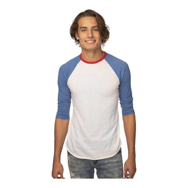 Royal Apparel Unisex Americana Raglan Baseball T-Shirt  Style 17160 Made in USA White/H Sea/HCardinal XS