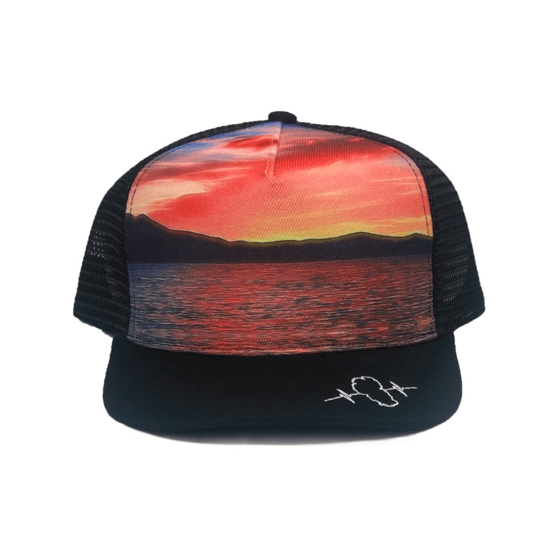 Tahoe Hat – Trucker Hat – Suede – Black – Sunset – Trucker Mesh