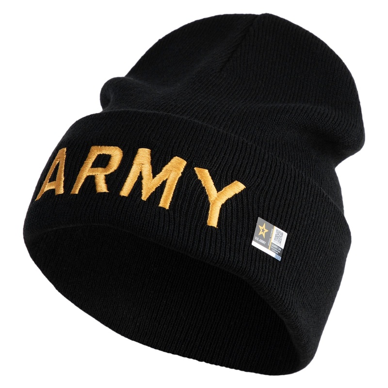 Wording of US Army Embroidered 12 Inch Long Knitted Beanie Black One Size