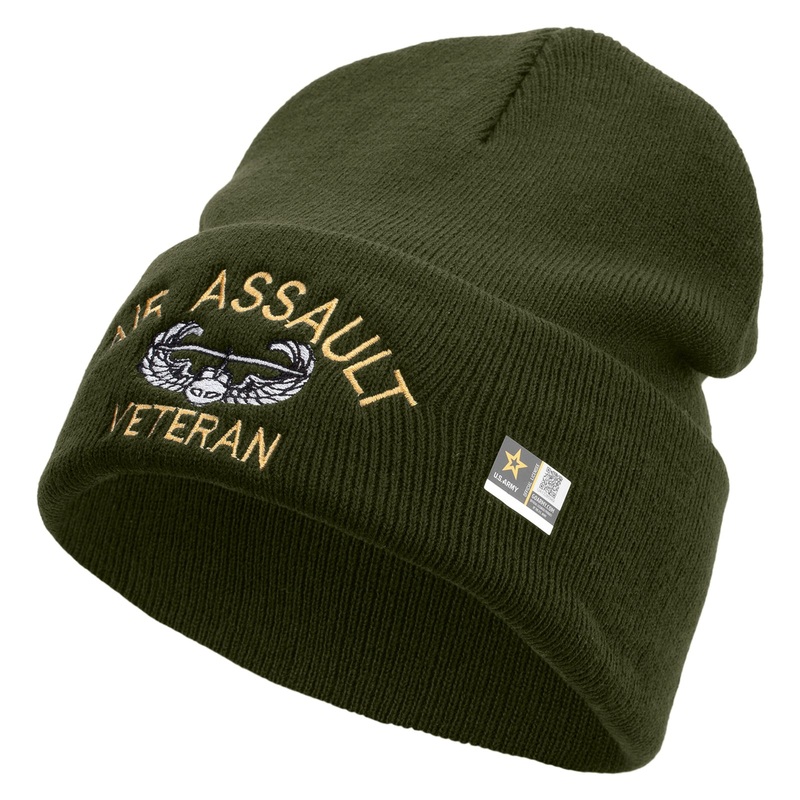 Air Assault Veteran Embroidered 12 Inch Long Knitted Beanie Olive One Size