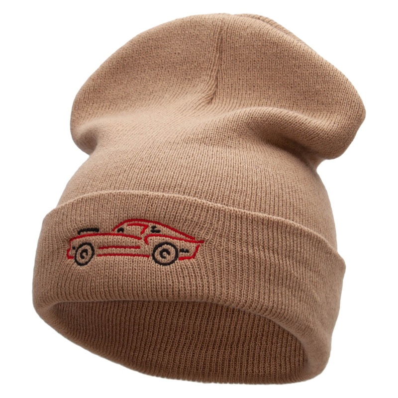 American Muscle Embroidered 12 Inch Solid Long Beanie Made in USA Khaki One Size