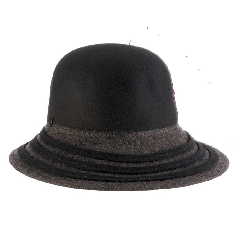 Asymmetrical Brim Two Tone Wool Felt Cloche – Callanan Hats Black Medium (57 cm)