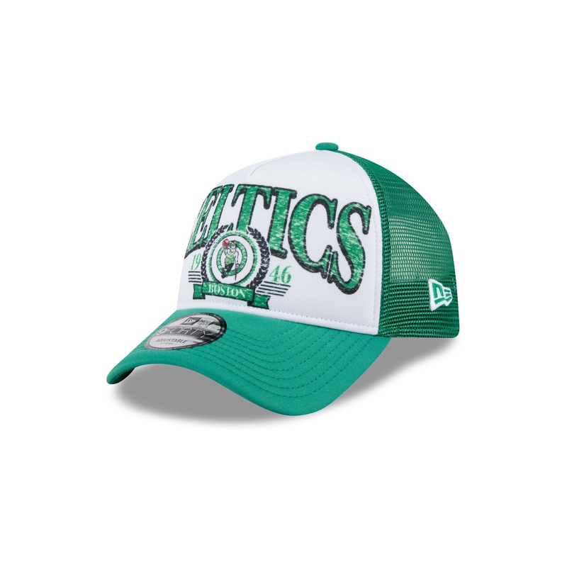 Boston Celtics Distressed 9FORTY A-Frame Trucker Hat One Size