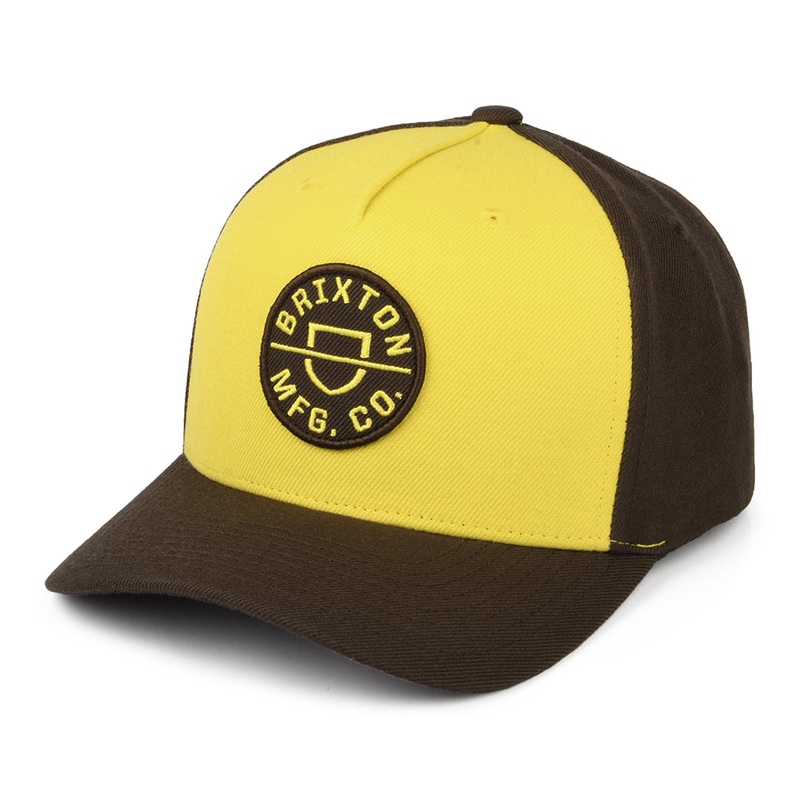 Brixton Hats Crest C NetPlus MP Snapback Cap – Yellow-Brown Adjustable