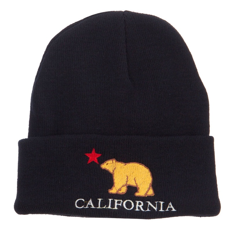 California Bear Embroidered Cuff Beanie Black One Size