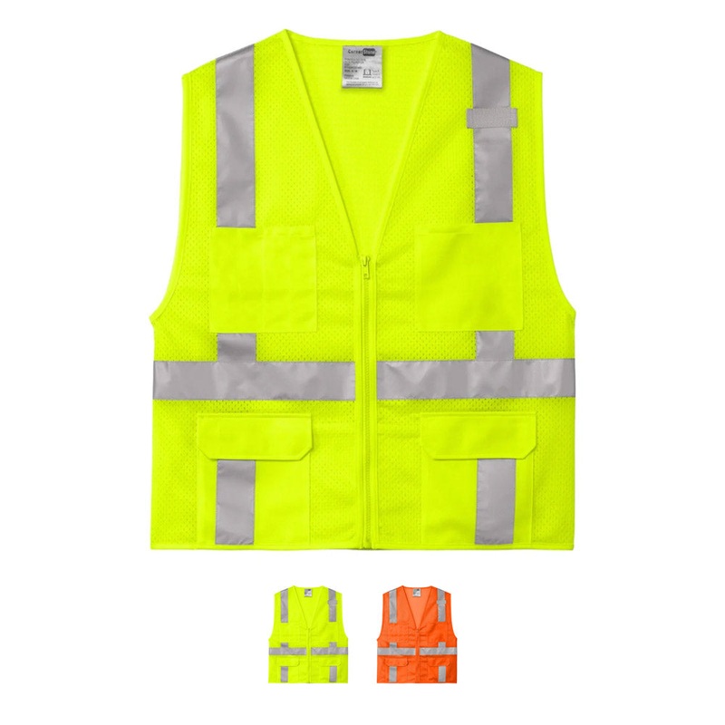 CornerStone ANSI 107 Class 2 Mesh Six-Pocket Zippered Vest CSV104 Safety Orange S