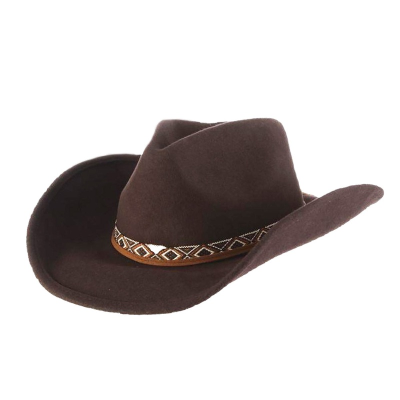 Crushable Wool Felt Western Hat with Aztec Band – Scala Hats Chocolate Medium (57 cm)