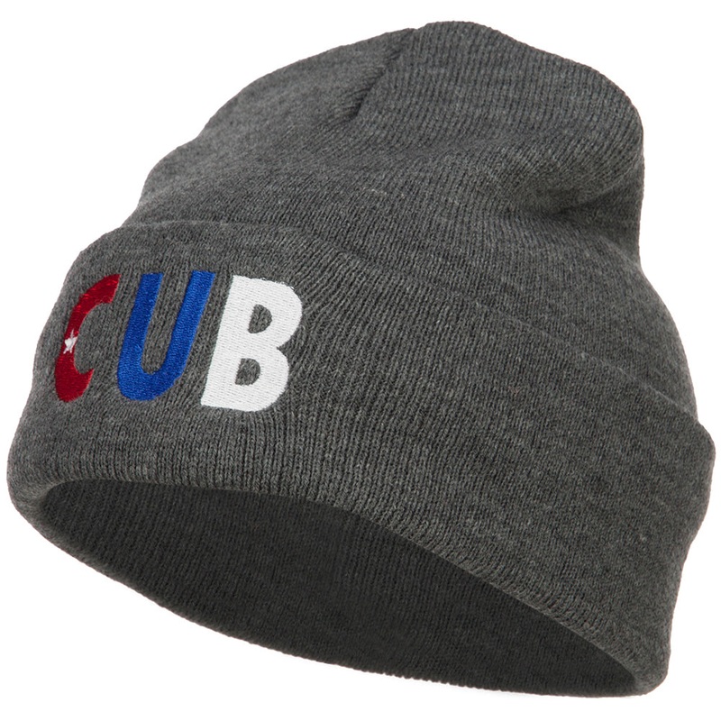 Cuba CUB Flag Embroidered Long Beanie Dk Grey One Size