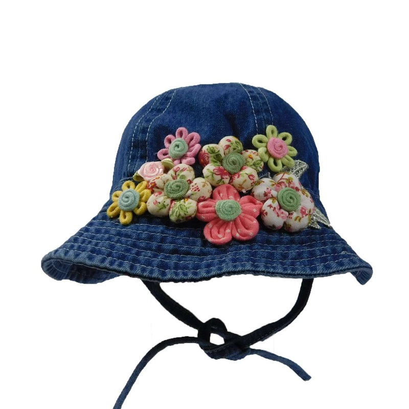 Denim Bucket Hat with Patchwork Flowers 18-24mos