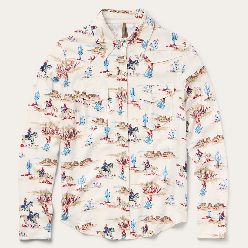 Desert Trail Print Western Shirt White XS